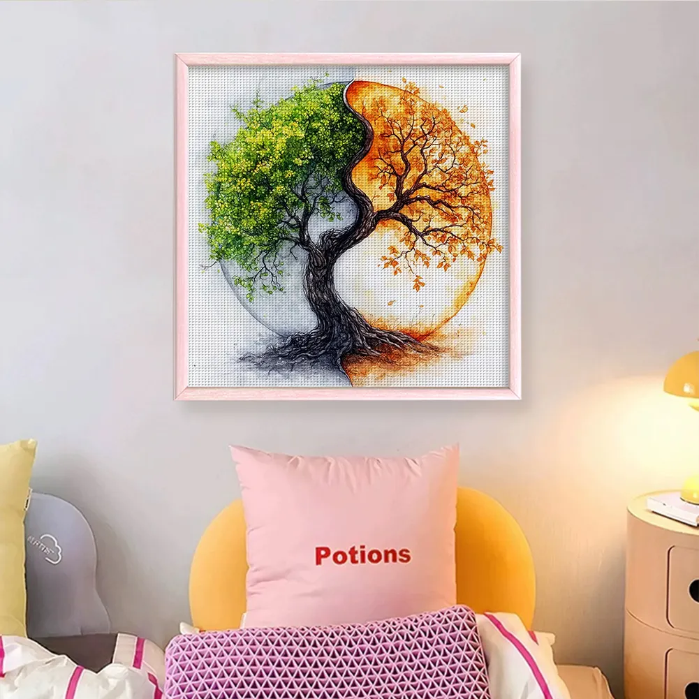 11CT Full Stamped Cross Stitch - Yin Yang Tree(Canvas|40*40CM)
