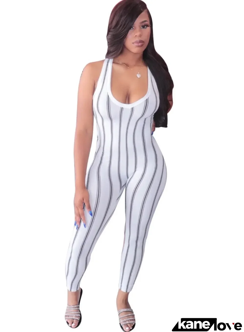 Sexy Stripes Sleeveless Bodycon Jumpsuit
