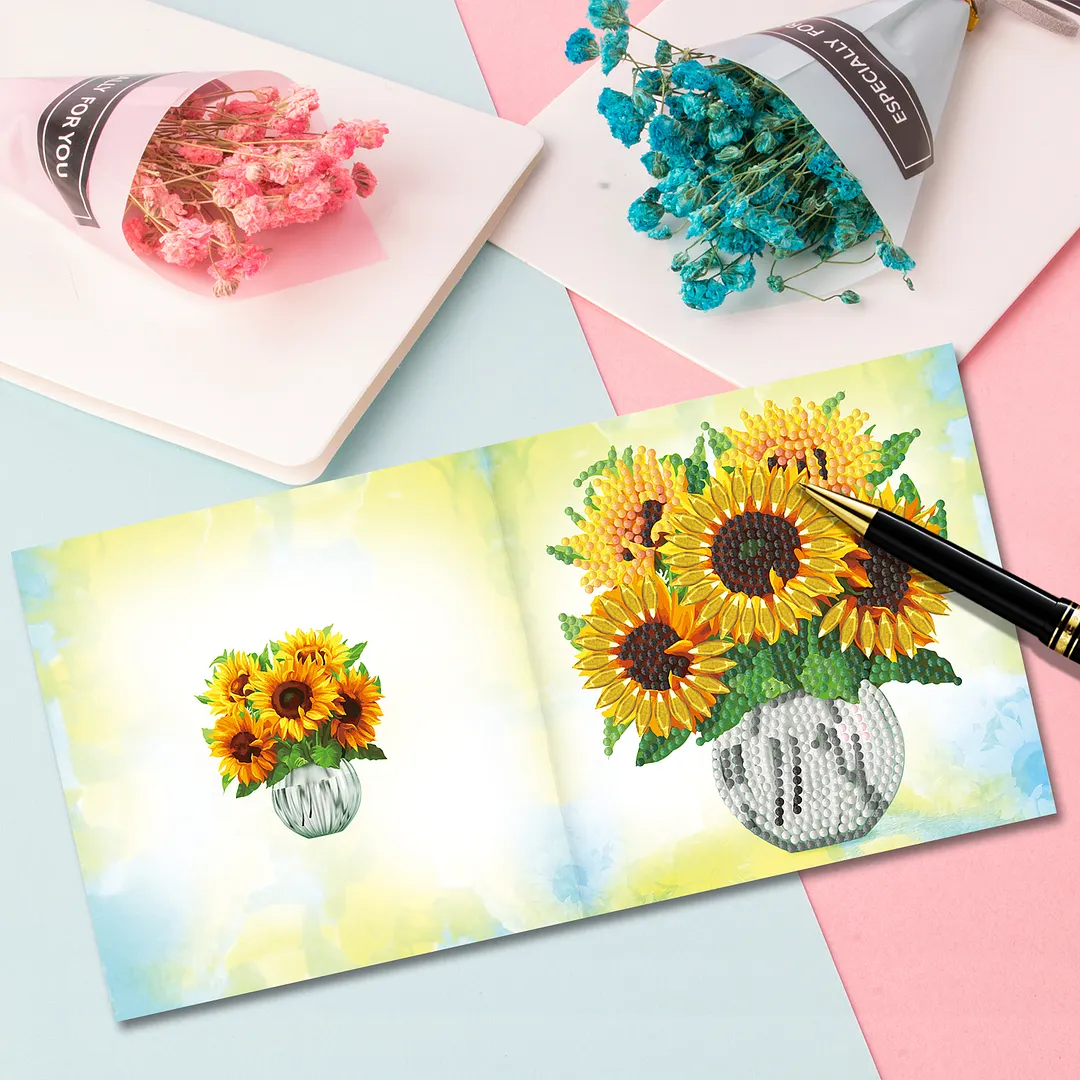 8PCS Vase DIY Diamond Painting Greeting Card Kits with Envelopes Diamond Art Greeting Cards Diamond Art Cards Kits for Adults DIY Crafts Family Friend Gifts