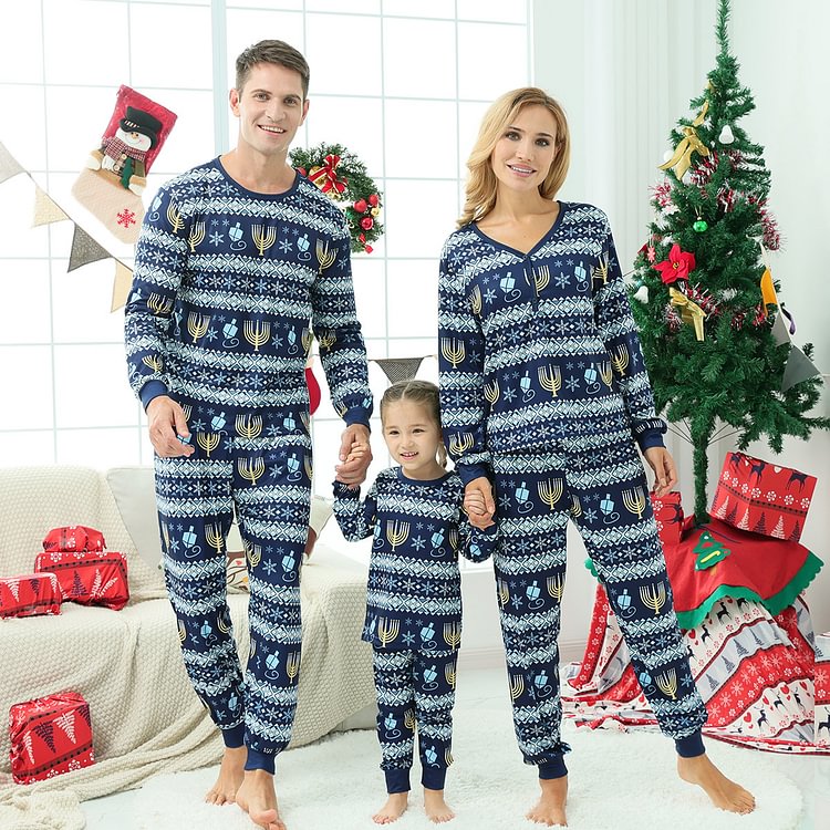 Christmas Pajamas Striped Blue Christmas Print-luchamp:luchamp