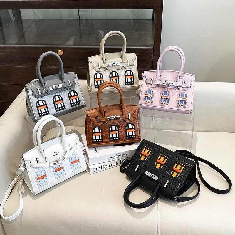 Women's Medium Pu Leather Color Block Streetwear Square Lock Clasp Crossbody Bag