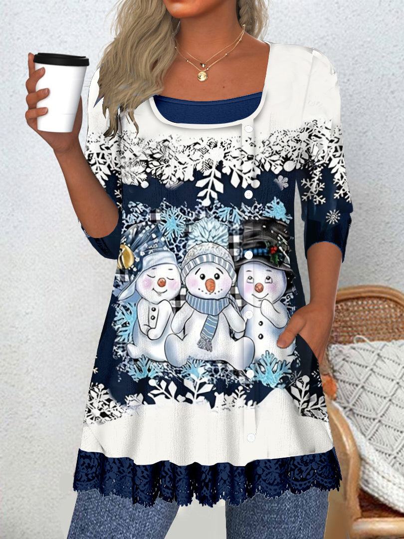 Women Long Sleeve V-neck Graphic Floral Printed Top