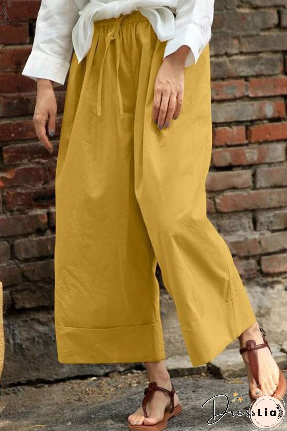 Fashion Casual Solid Split Joint Loose High Waist Wide Leg Bottoms