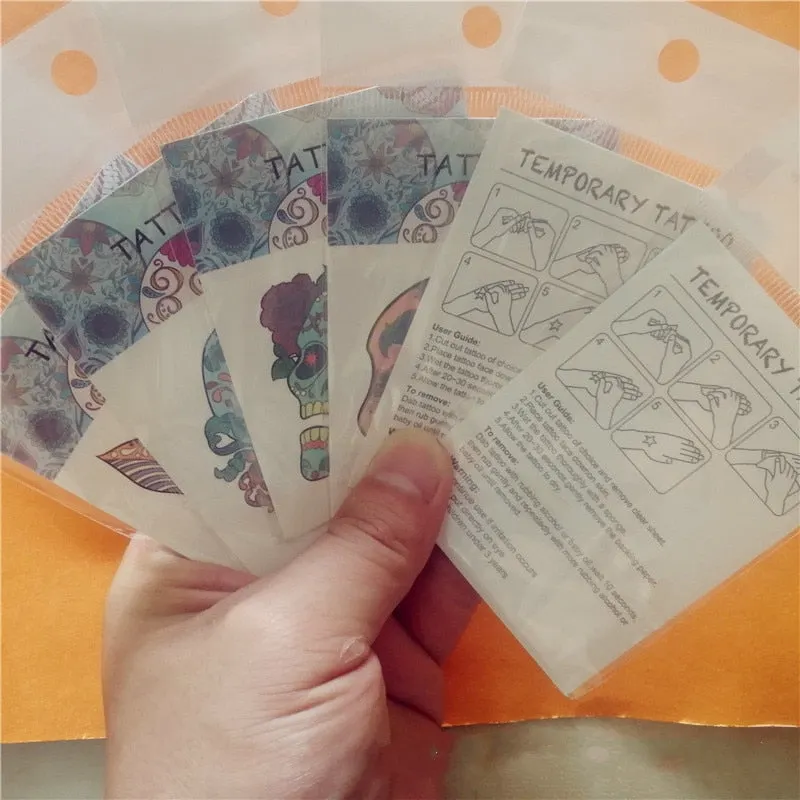 10-20pcs/set Colorful Halloween Skull Head Temporary Tattoo Sticker Child Adult Body Art Water Transfer Fake Tattoo for Face