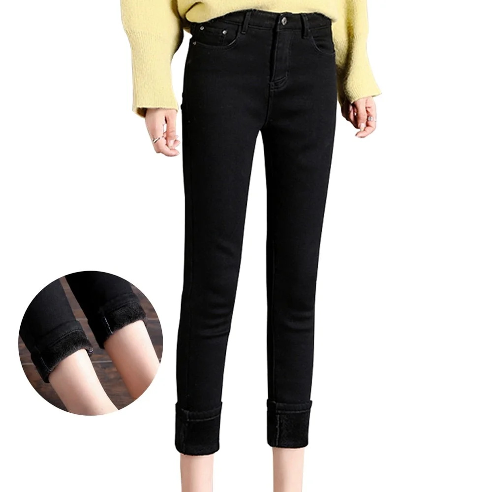 Winter Thick Jeans Velvet Warm Women Denim Pants Elastic High Waist Slim Plus Size Trousers Pantalon Femme Skinny Jeans Woman