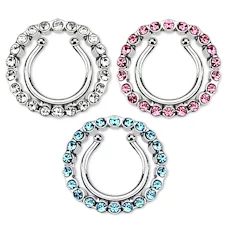 Pornhint Circle with Multi Paved Gem Clip On Nipple Rings New