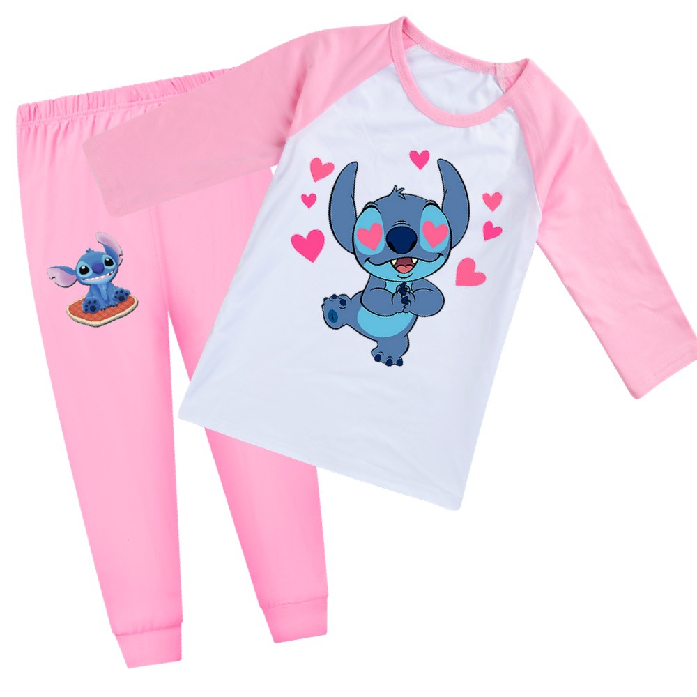 Stitch-Inspired Unisex 3/4 Sleeve Pajama Set for Men and Women - Cozy and Fun Sleepwear -Mayoulove