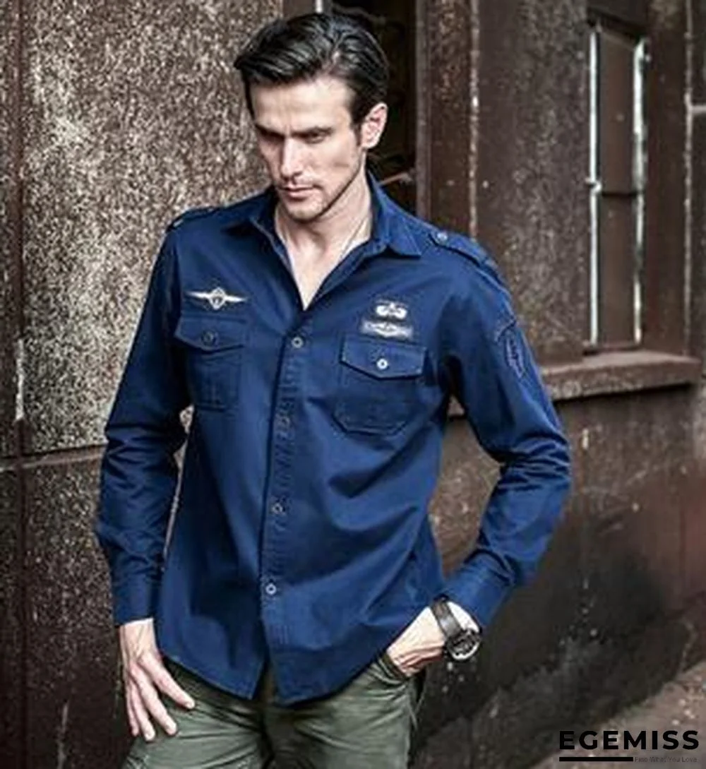 Men Military Style Tactical Shirts Cargo Tops Air Force Cardigan Long Sleeve Plus Size Shirt | EGEMISS