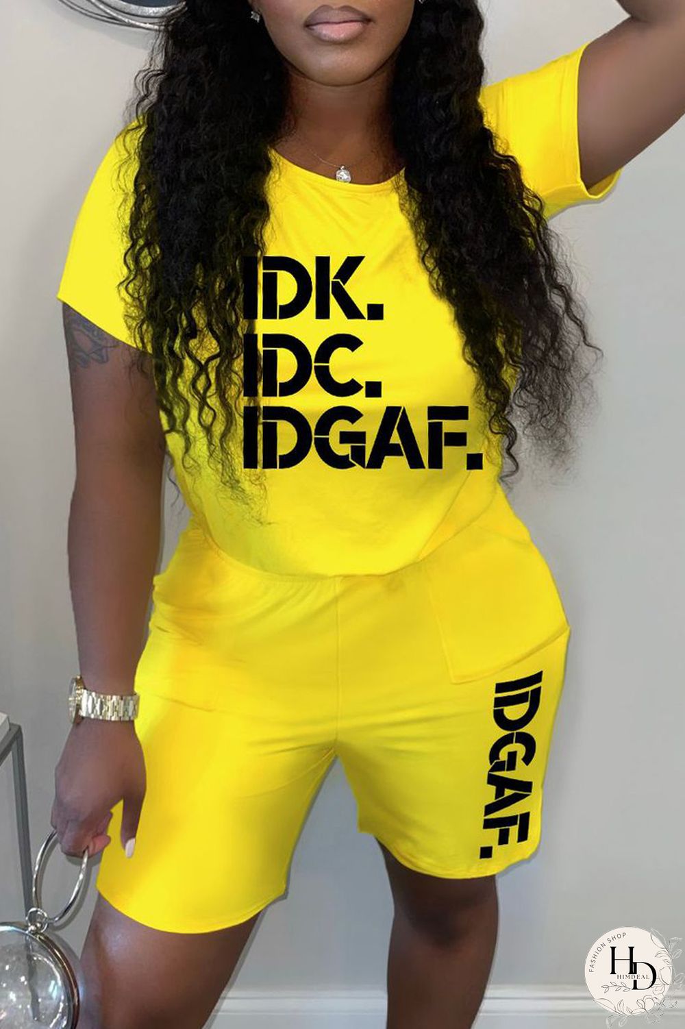 Black Casual Letter Print Basic O Neck Short Sleeve Two Pieces