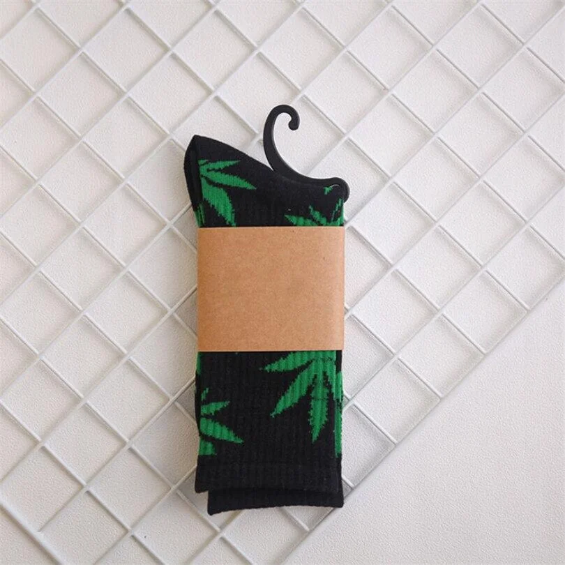 CUHAKCI Socks For Women Men's Cotton Socks Hip Hop Leaf high Quality Harajuku Ladies White Green Spring Autumn casual long Socks