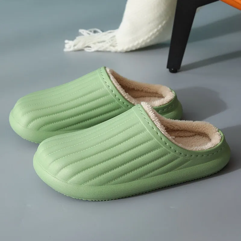 Eva Plush Lining Warmth Home Slippers Autumn Winter Wear Waterproof Thick-Soled Non-Slip Slippers Indoor Household Couple Shoes