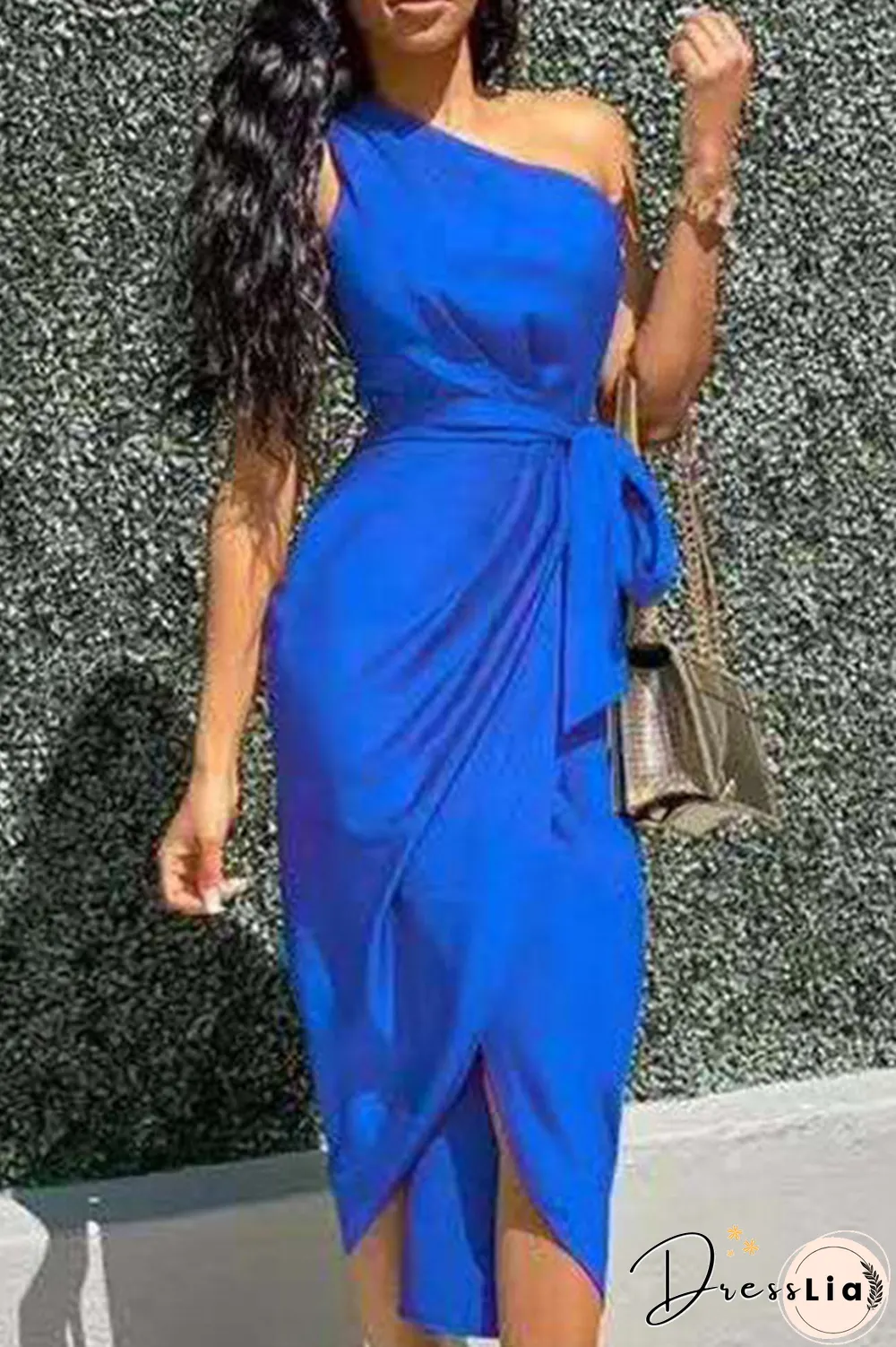 Fashion Solid Bandage One Shoulder Irregular Dress Dresses(4 Colors)