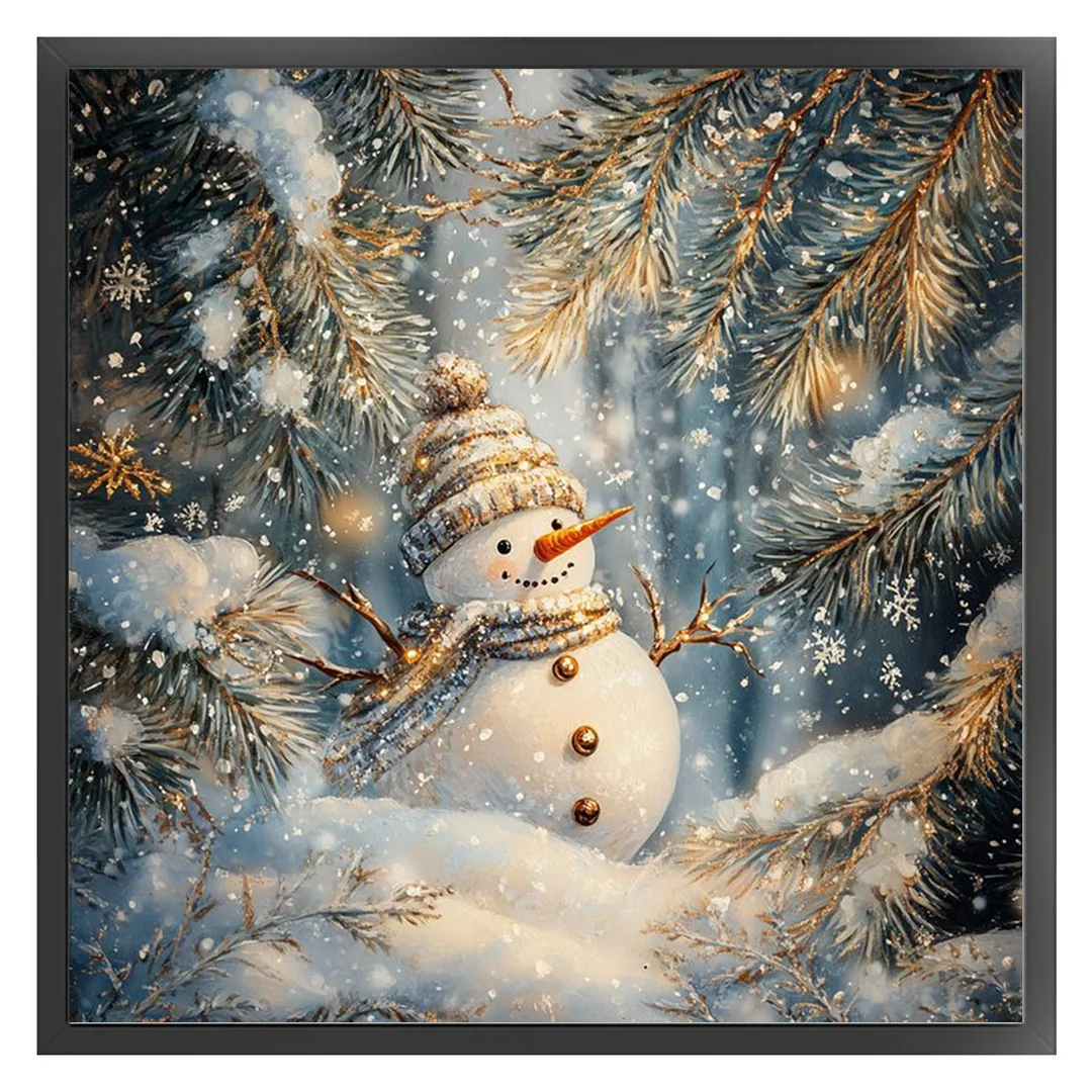 Xmas Gold Snowman Scenery Full 14CT 2 Strands DIY Counted Cross Stitch 40x40cm