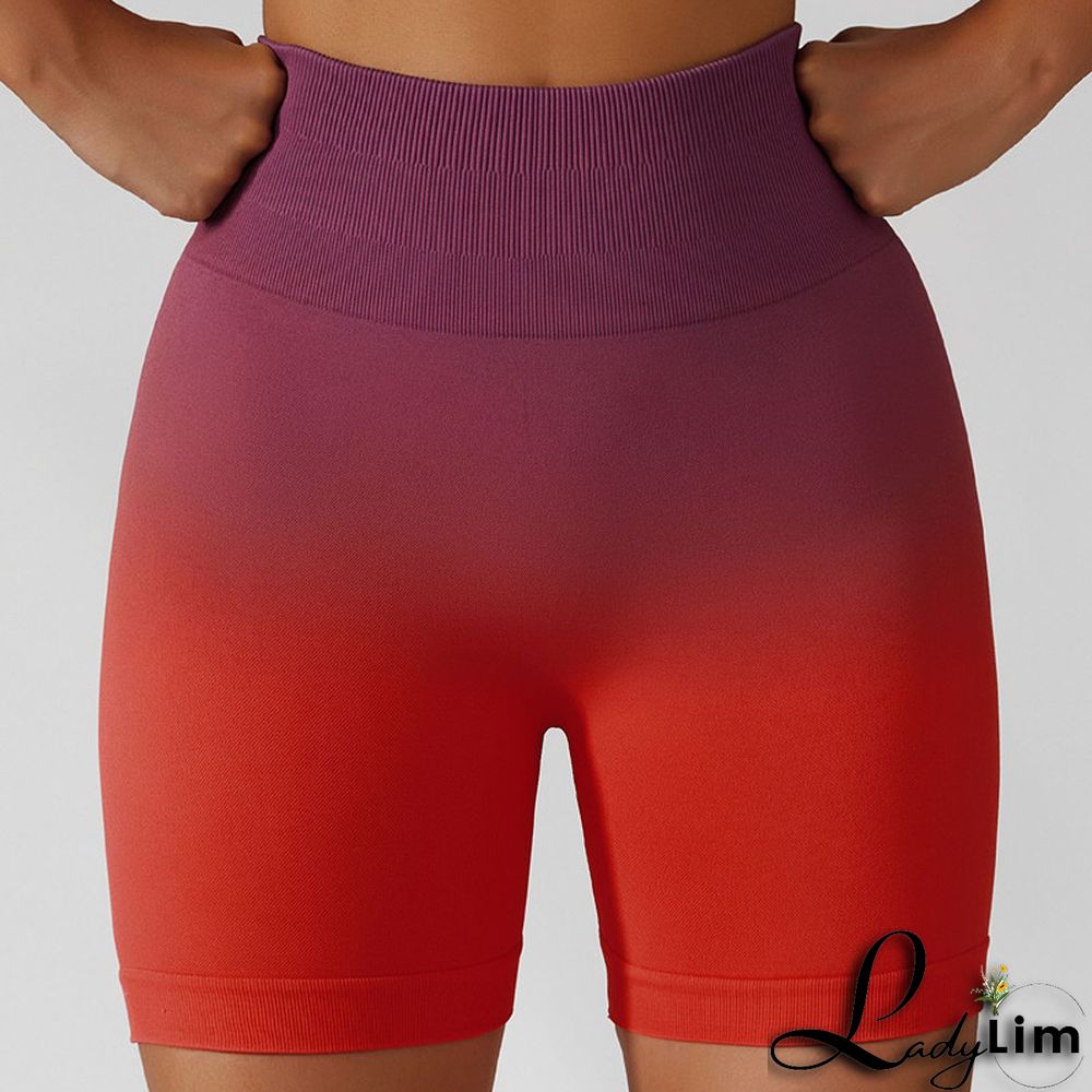 Purplish Blue Fashion Casual Sportswear Gradual Change Print Patchwork Tight High Waist Shorts