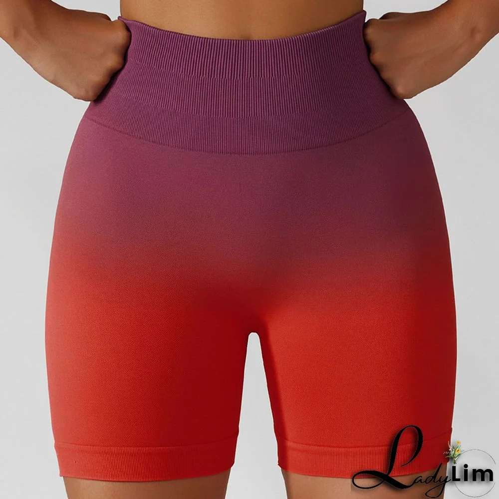 Purplish Blue Fashion Casual Sportswear Gradual Change Print Patchwork Tight High Waist Shorts