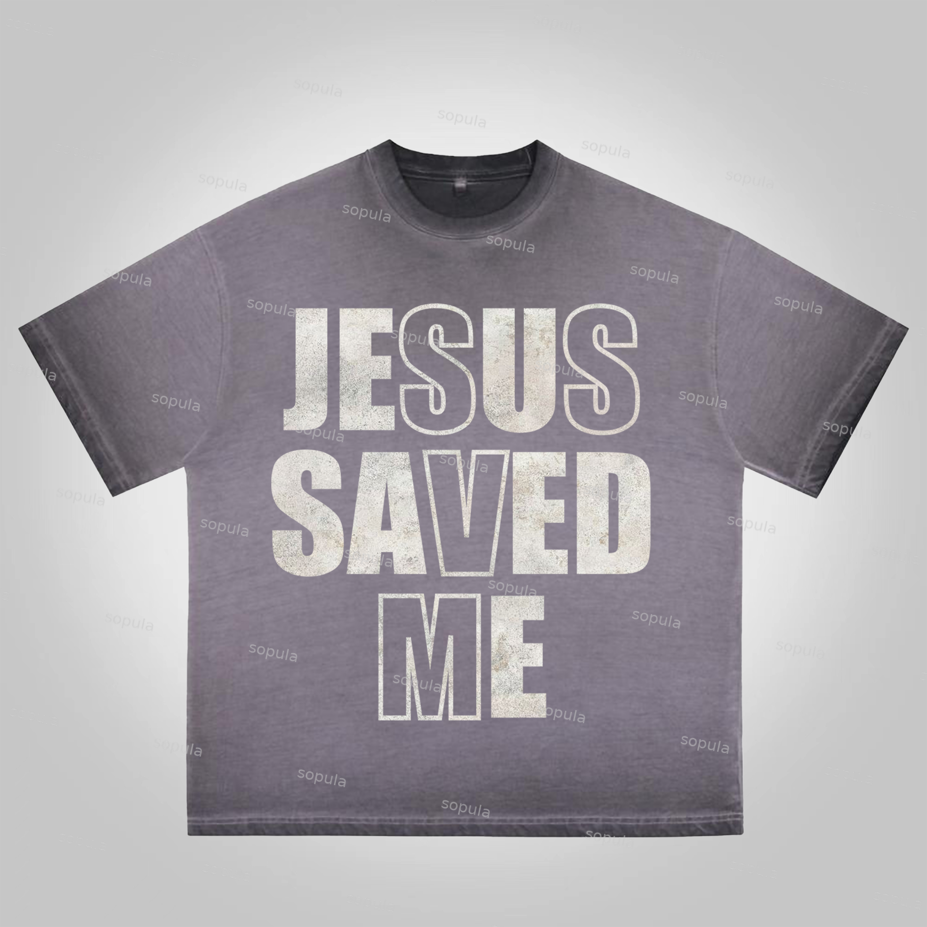 Sopula Jesus Saved Me Graphics Washed Cotton T-Shirt