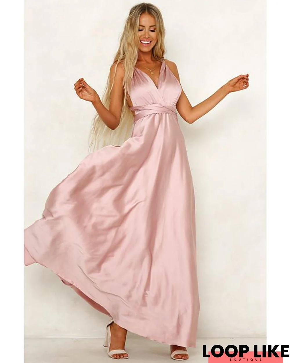 Women's Sheath Dress Maxi Long Dress Blushing Pink Green Sleeveless Solid Color Backless Summer V Neck Hot Sexy Party