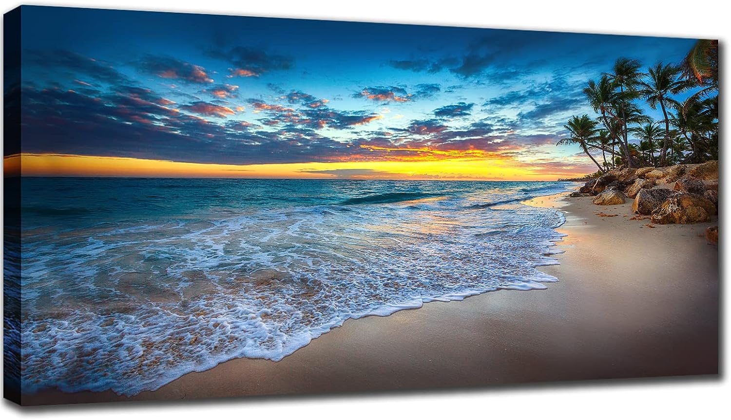 Beach landscape Canvas Wall Art - Bathroom Wall Decor Ocean Sea Wave Sunset Artwork for Living Room Bedroom Decoration Coastal Seascape Poster Woodern Framed Print Ready to Hang 20x40 inch Large Size Large Size Beach Landscape