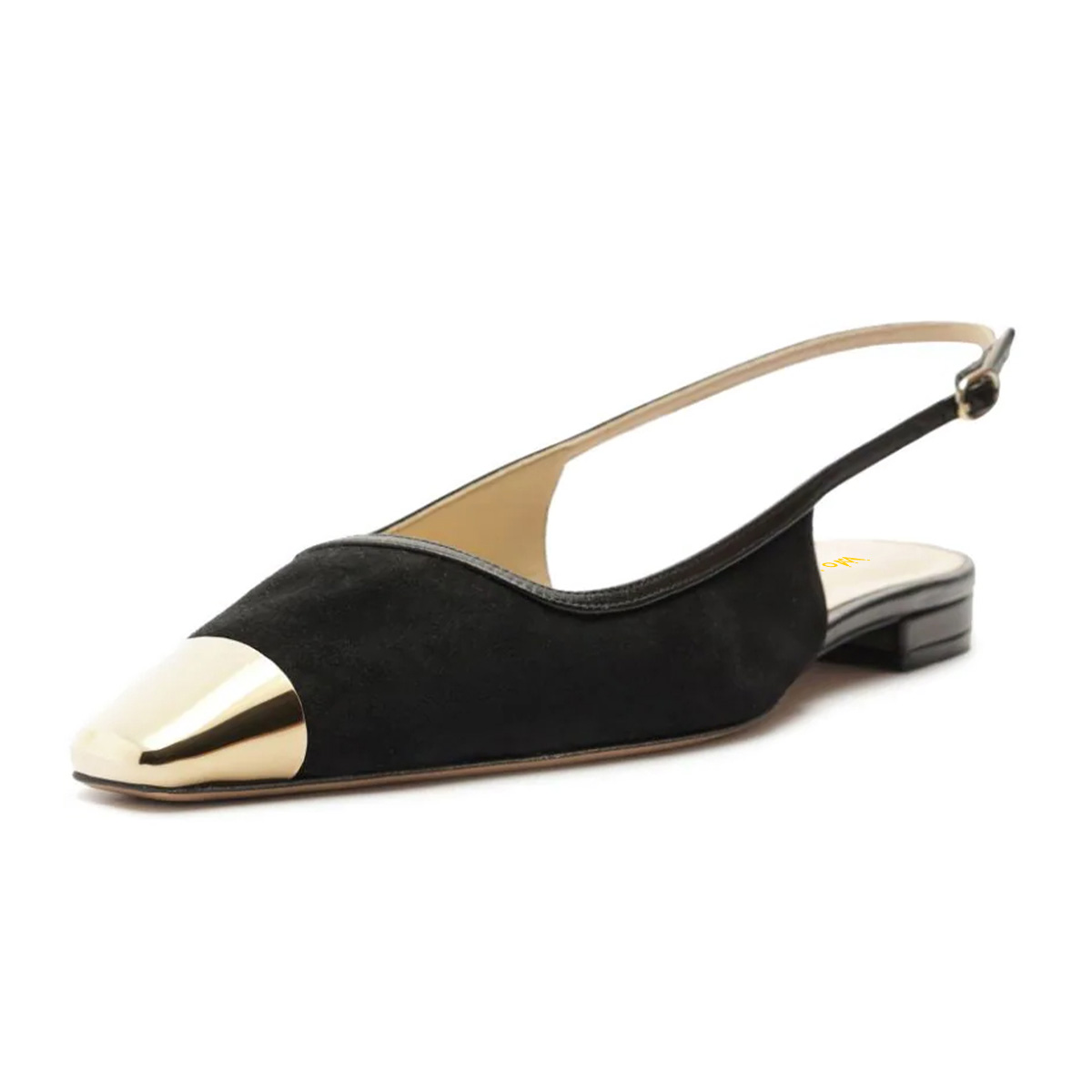 Black Metallic Toe Patchwork Flat Slip-On Buckle Slingback Shoes Nicepairs