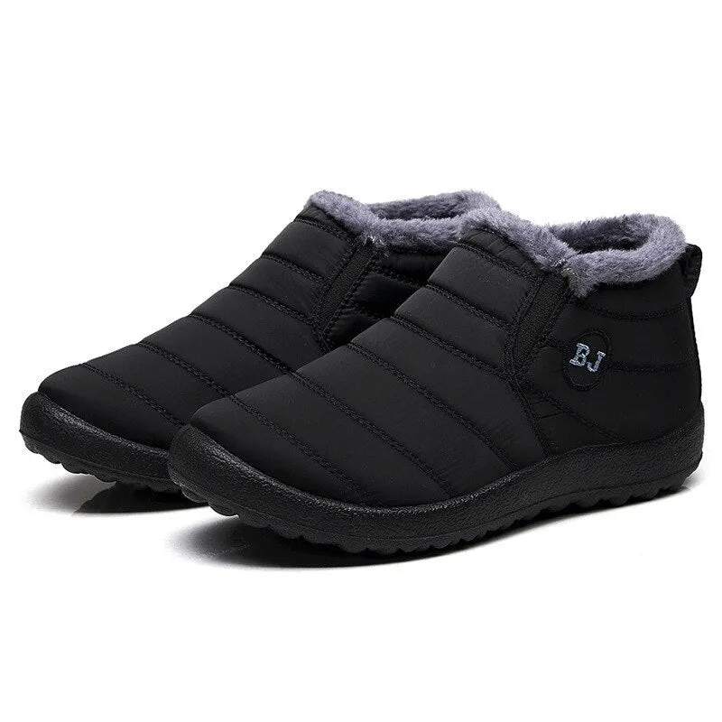 Lucyever 2021 Winter Keep Warm Snow Boots Women Waterproof Non-slip Plush Ankle Boots Woman Flat Thicked Cotton Patten Shoes