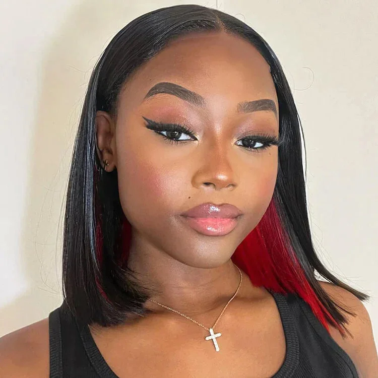 Peekaboo Red Highlight Glueless 2x4 Lace Bob Wig