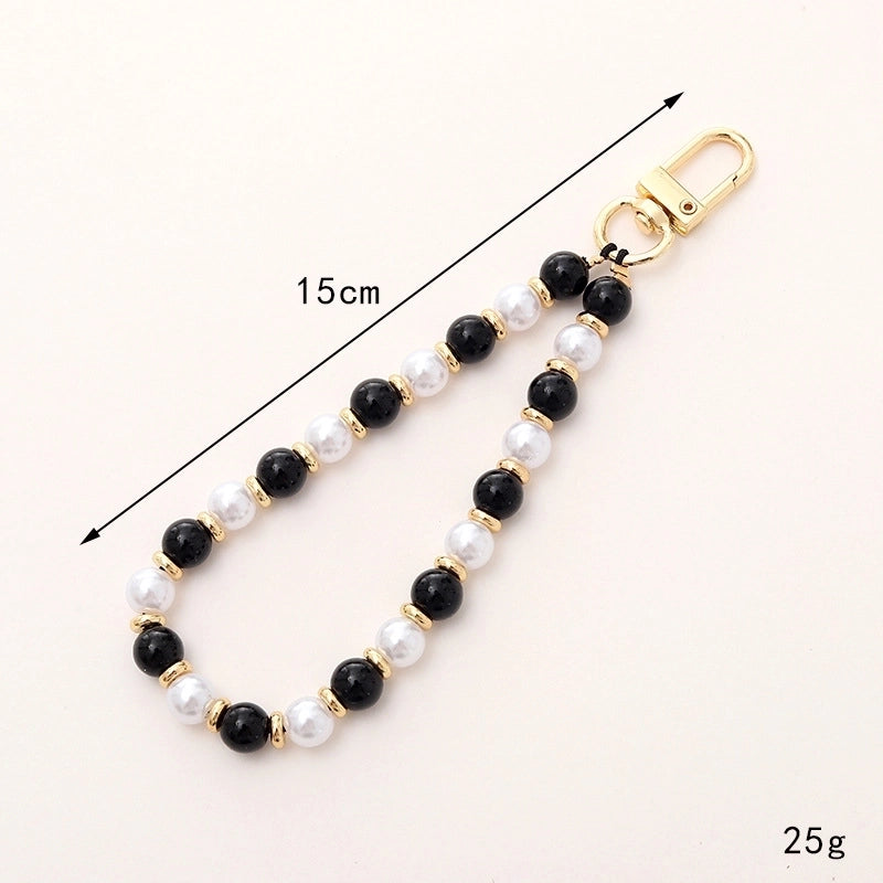Basic Geometric Artificial Pearl Natural Stone Beaded Mobile Phone Chain