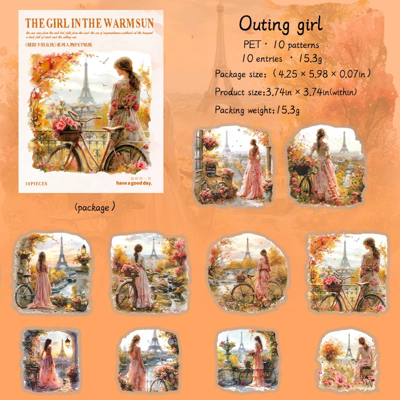 Journalsay Girl Under The Warm Sun Series Vintage Flower Character Landscaping PET Sticker