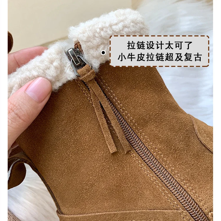 Wongn Wongn Preservation Small Warm Stove ~ Retro Flat Bottom Middle Tube Snow Boots Female 2023 New Winter Add Velvet Warm Cotton Shoes