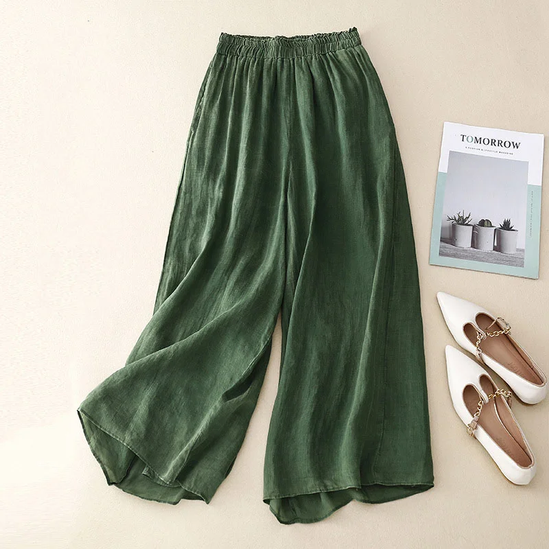 Retro thin and elegant double-layer cropped pants