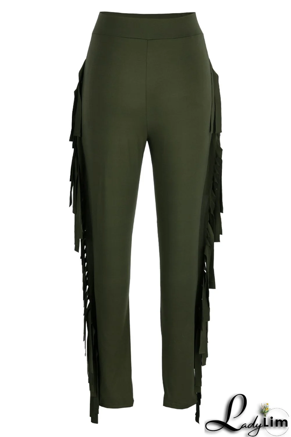 Black Fashion Casual Solid Tassel Regular High Waist Pencil Trousers