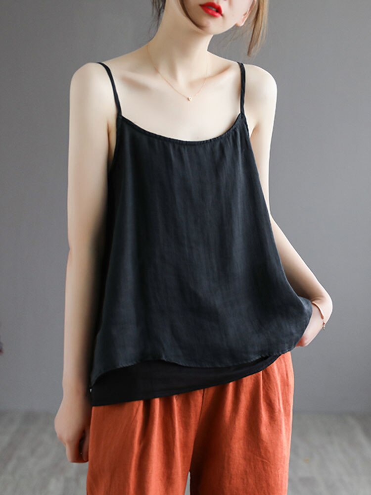 Retro Multicolor Camisole Tops Woman Double-layer Cotton Llinen Vest Loose All-match Female Summer Thin Sling Blouse New aq804