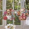 (US Only)2pcs Flower Basket Bear 2D Flat DIY Diamond Art Pendant Wall Decor for Home