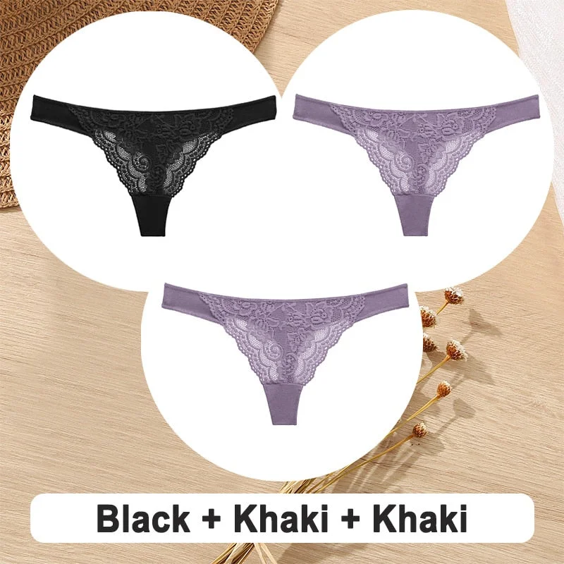 3PCS/Set Cotton G-String Women Panties Lace Underwear Female Lingerie Intimates Underpants Sexy Thong Panties for Girls Pantys
