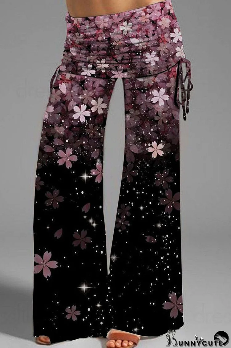 Black Purple Street Print Patchwork High Waist Wide Leg Positioning Print Bottoms