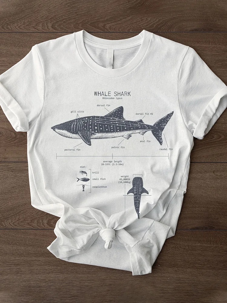 Vintage Whale Shark Print Short Sleeve T-Shirt