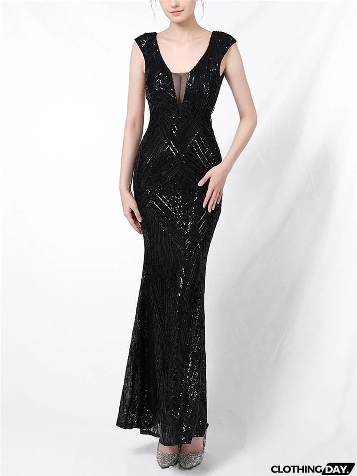 Stunning Sequined Mermaid Backless Ball Gown