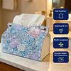 (24cm)Ice Blue Floral Butterfly 24cm DIY Diamond Painting Rhinestones Decorative Tissue Box Reusable Crystal Mosaic PU Tissue Holder for Home Car Desk Decoration Craft