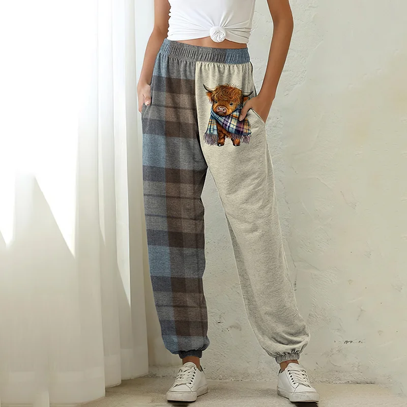 Women's Western Highland Cow Pocket Casual Pants