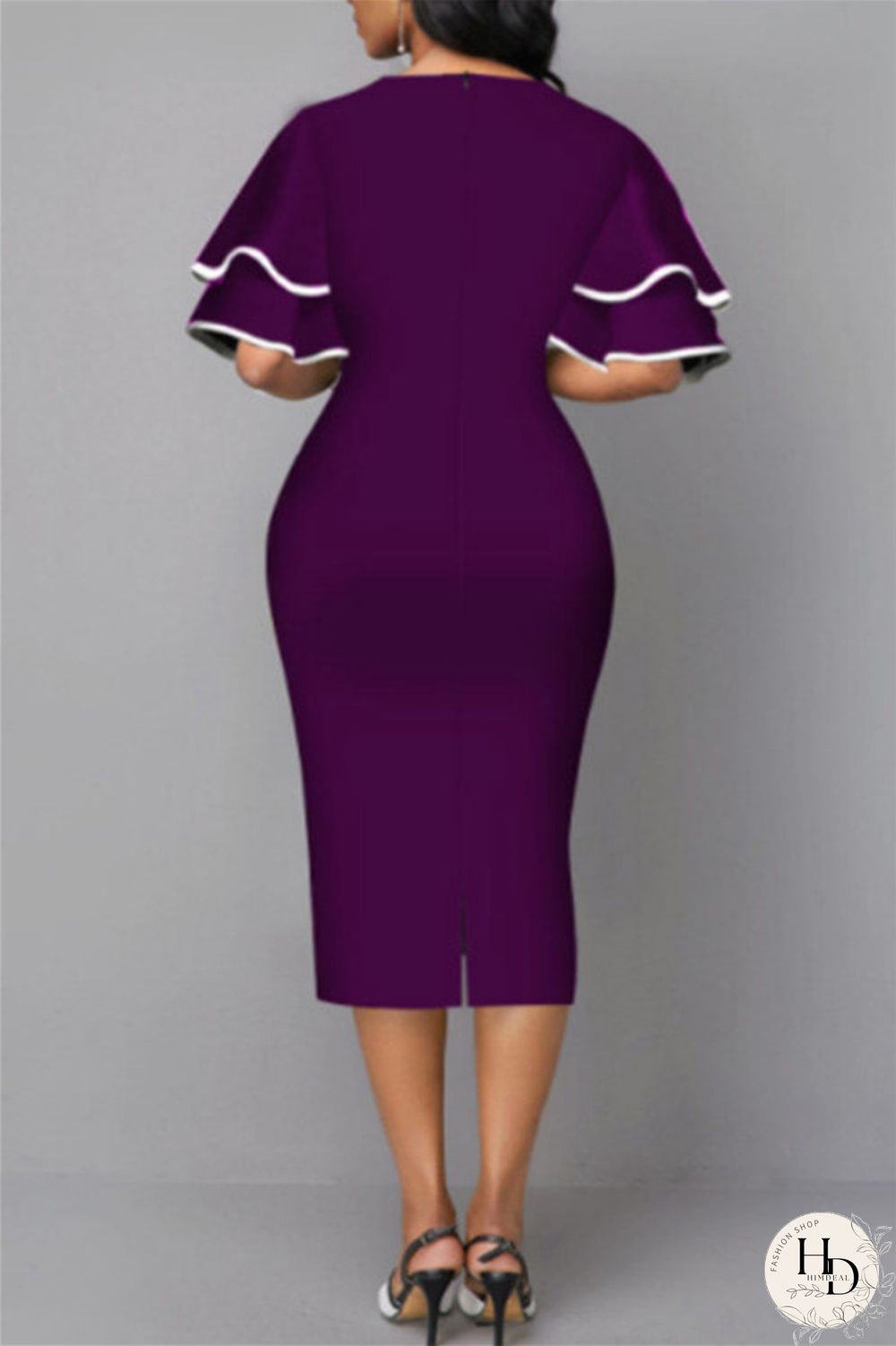 Purple Fashion Casual Print Patchwork V Neck One Step Skirt Dresses