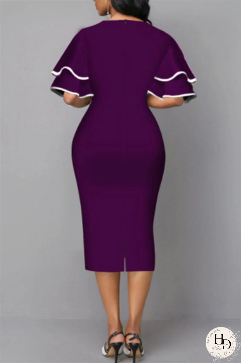 Purple Fashion Casual Print Patchwork V Neck One Step Skirt Dresses
