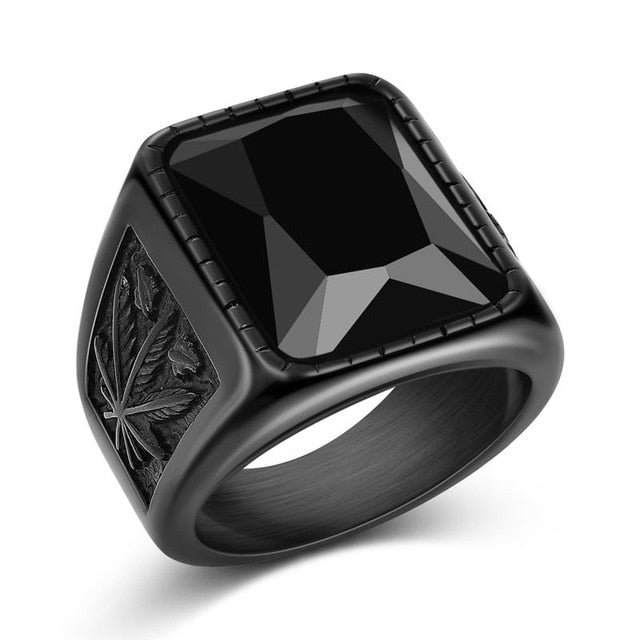 YOY-Men Hiphop Stainless Steel Black/Red Stone Ring