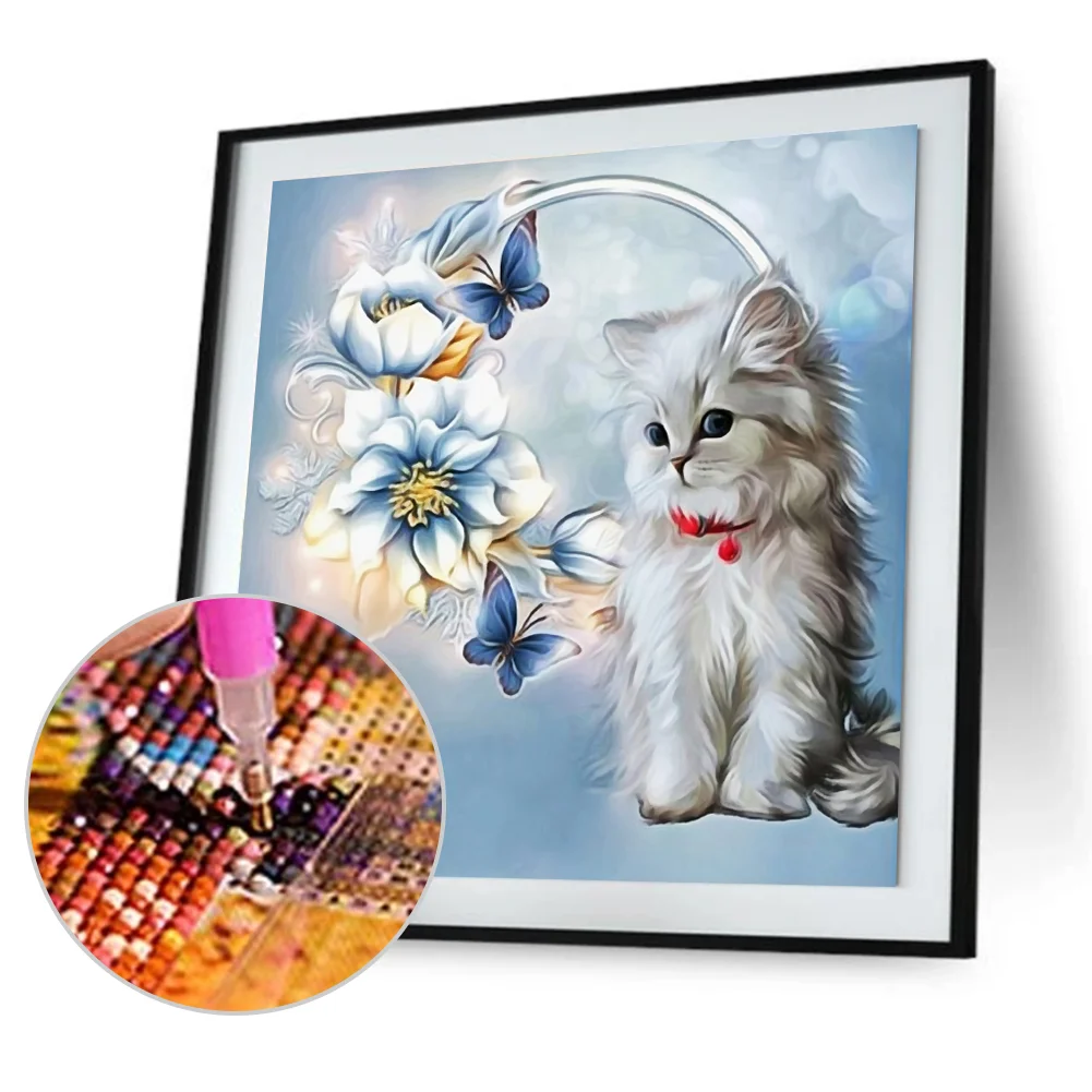 Diamond Painting - Partial Round Drill - White Cat(30*30cm)