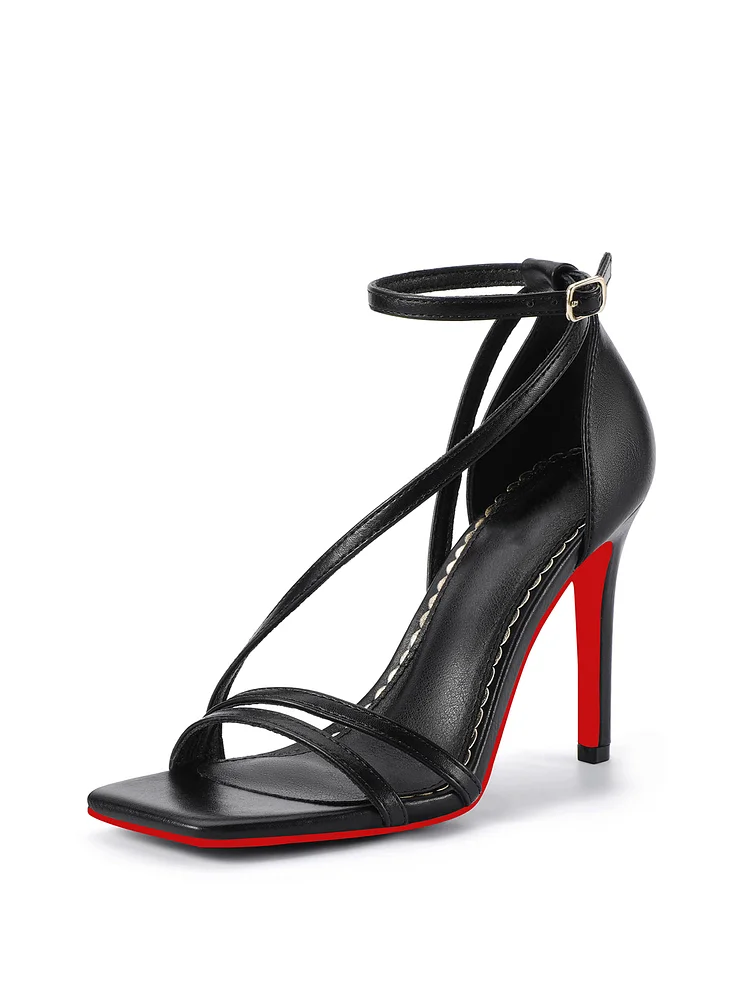 100mm Women's  High Heels Dressy Stiletto Heels Square Open Toe Prom Heels Ankle Strap Heeled Sandals  Wedding Party Red Bottom Pumps