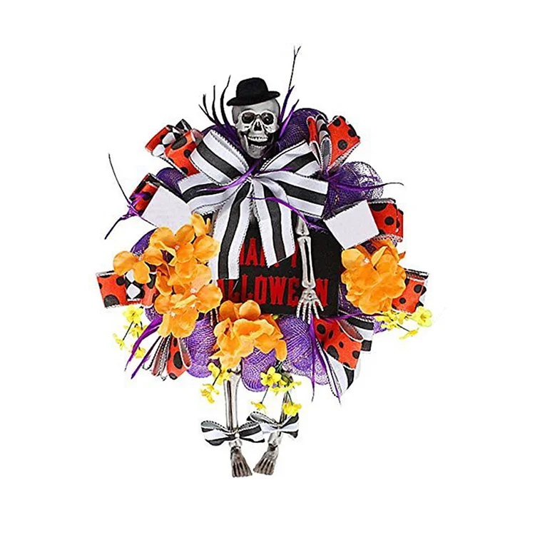 Creepy Skull Wreath Halloween Mesh Wreaths | AvasHome