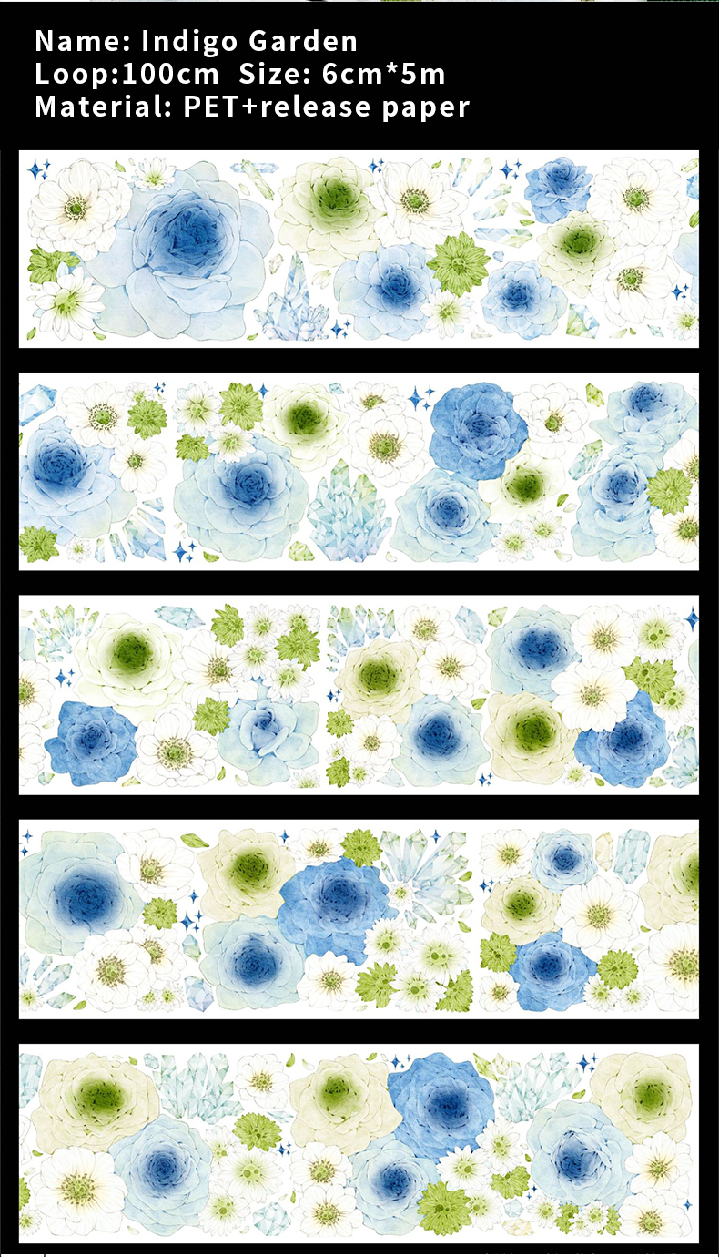 Journalsay 500cm/ Roll Blazing Modern Girl Indigo Garden Series Vintage Character Flower PET Tape