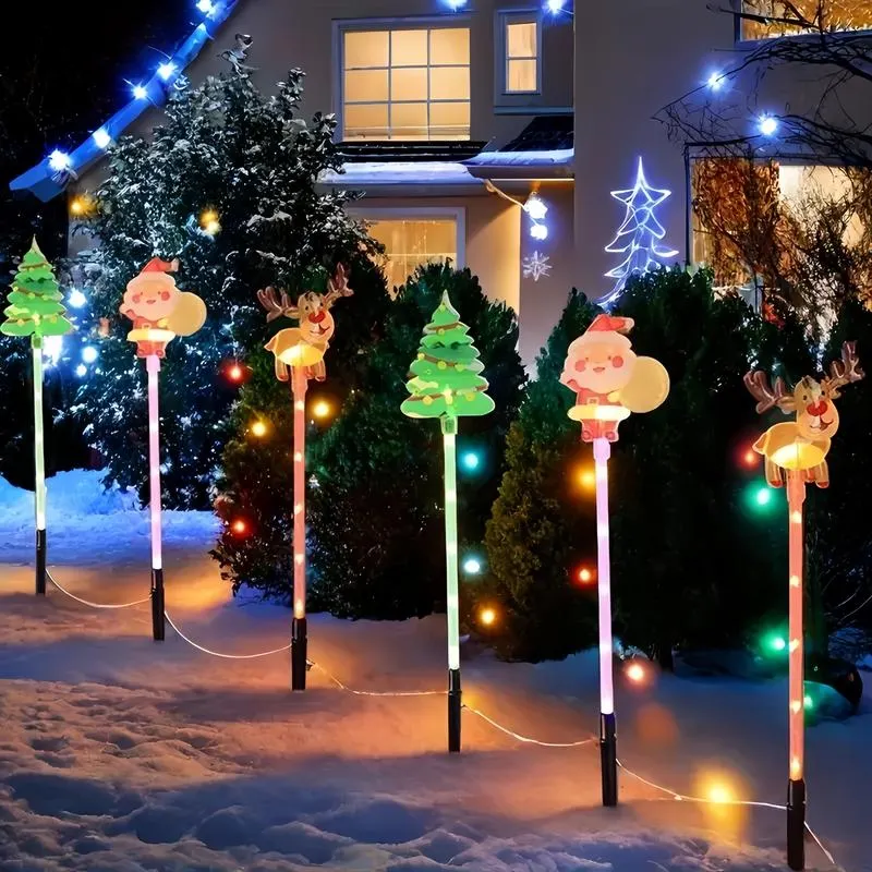 6-Pack Solar Christmas Decorative Lights Christmas-Themed LED Fairy Lights Featuring Santa Claus, Christmas Trees, and Reindeer Plastic Material IP44 Waterproof Rating Ideal for Lawn and Garden Pathway Decorations Holiday Decorations 6-Pack Solar Christmas Decorative Lights Christmas-Themed LED Fairy Lights Featuring Santa Claus, Christmas Trees, and Reindeer Plastic Material IP44 Waterproof Rating Ideal for Lawn and Garden Pathway Decorations Holiday Decorations