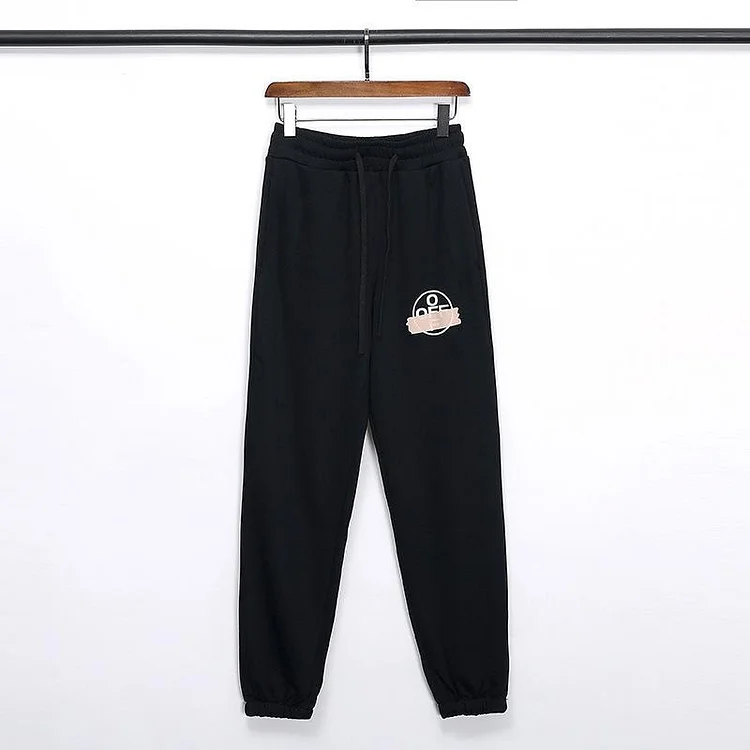 Off White Pants Men's Rubber Strip Arrow Print Cotton Terry Trousers Casual Sports Pants