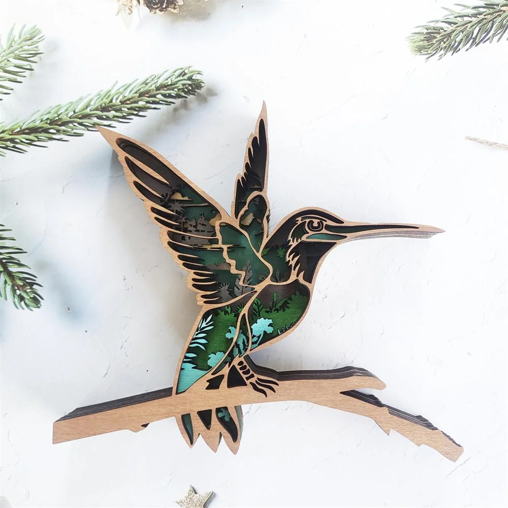 Purexcellent™ New creative home desktop wood carving hummingbird crafts ornaments