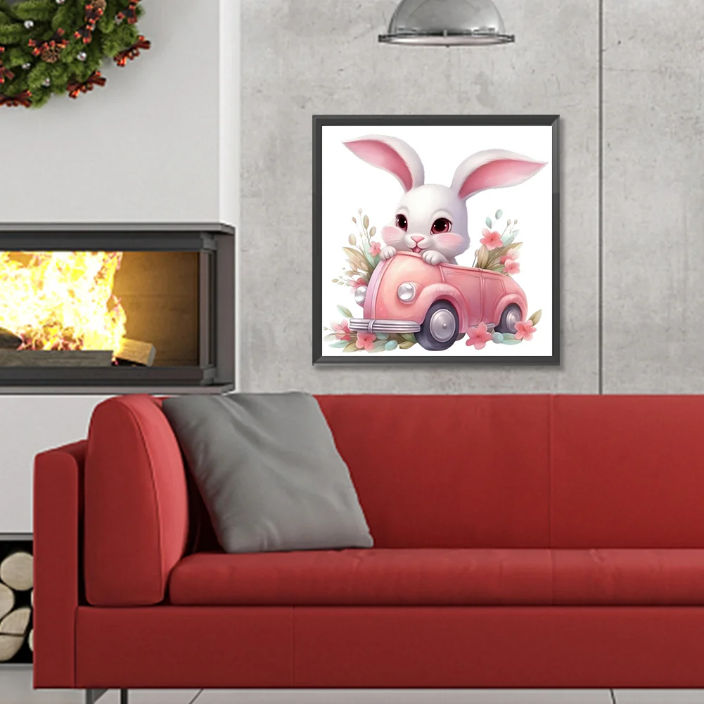 Diamond Painting - Full Round Drill - Pink Car Bunny(Canvas|30*30cm)