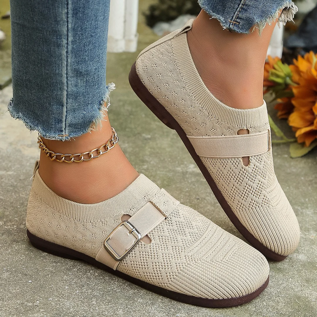Tanguoant Tanguoant Bottom Mesh Flat Single Shoes Women's 2024 Summer Low Top Breathable Belt Buckle Large Size Casual Women's Shoes